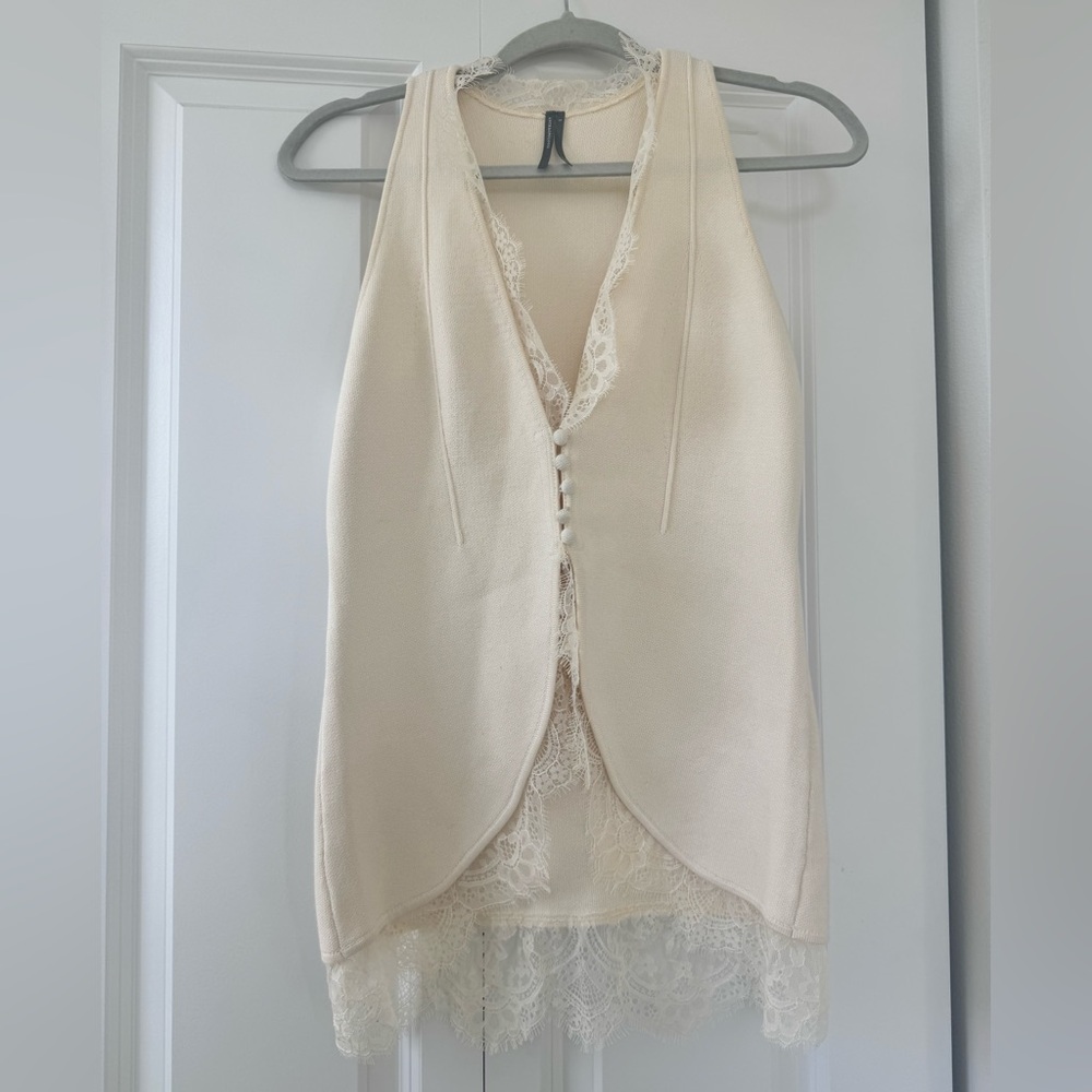 Anthropologie Cream Lace Trim Blouse